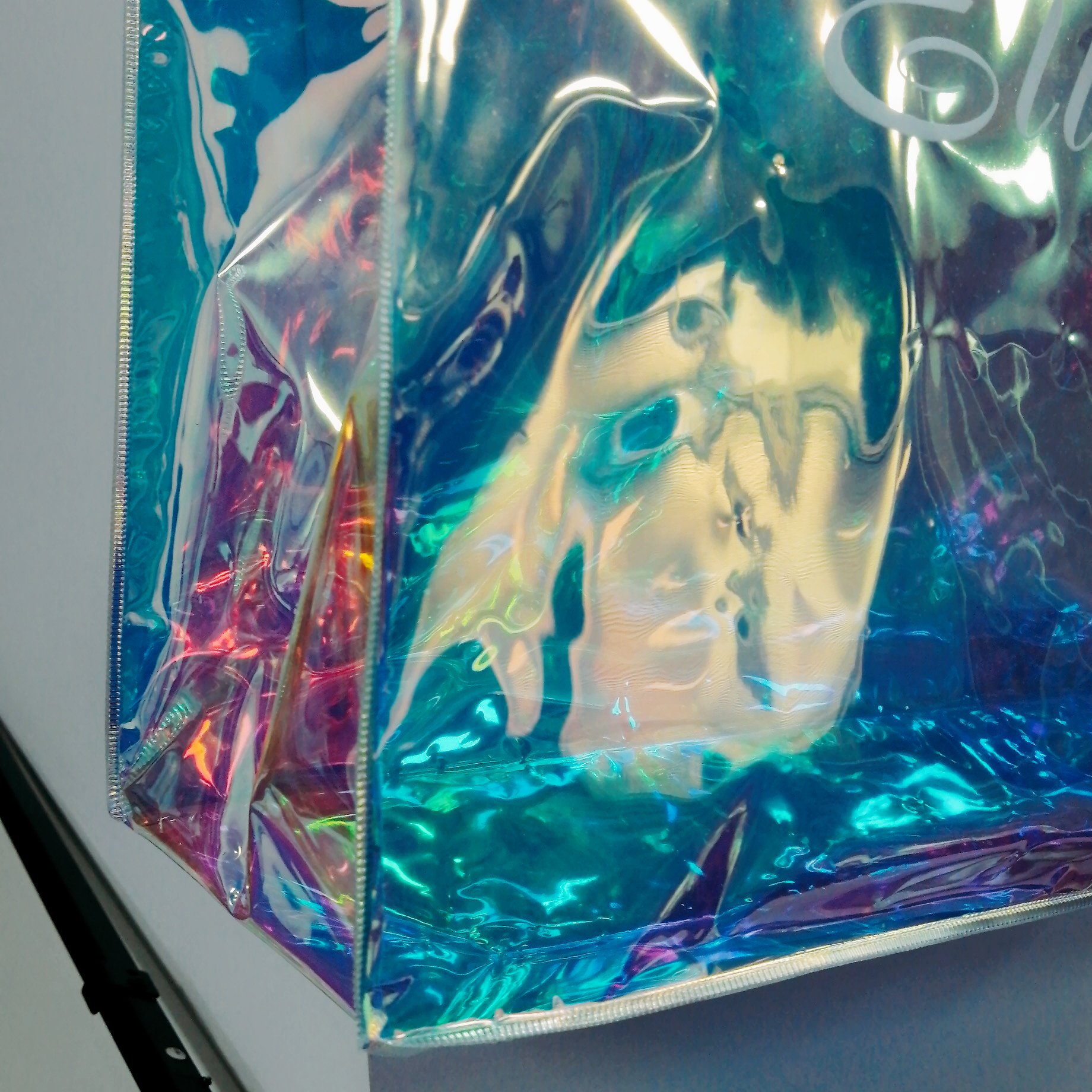 Custom logo colorful Holographic transparent Laser market bag PVC TPU clear tote bags gift bags shopping handbags