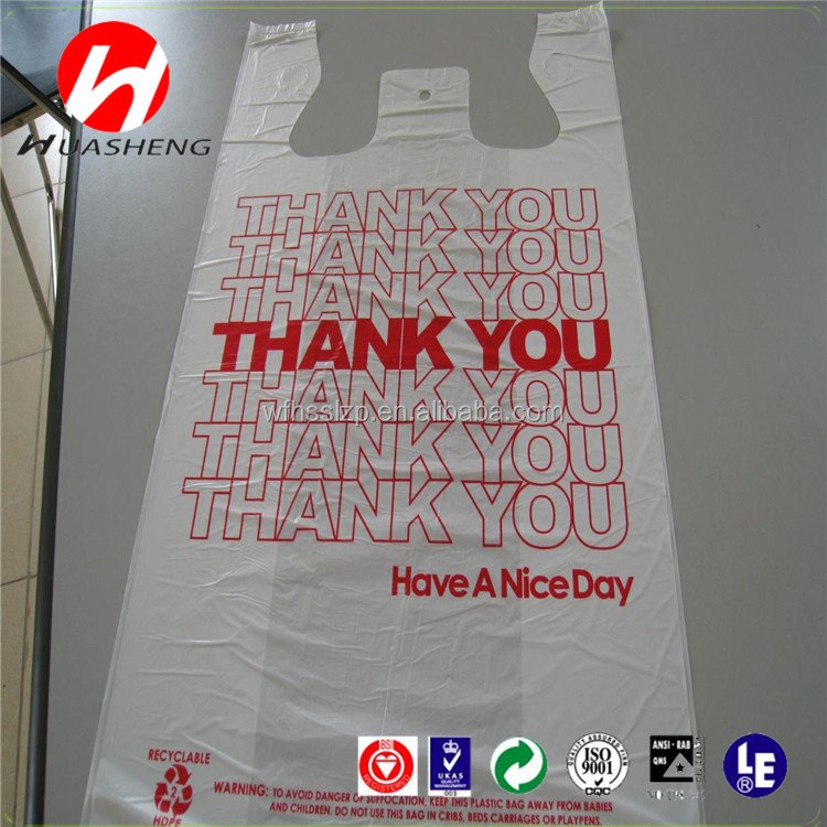 biodegradable THANK YOU T shirt bag/vest carrier hdpe plastic shopping bags