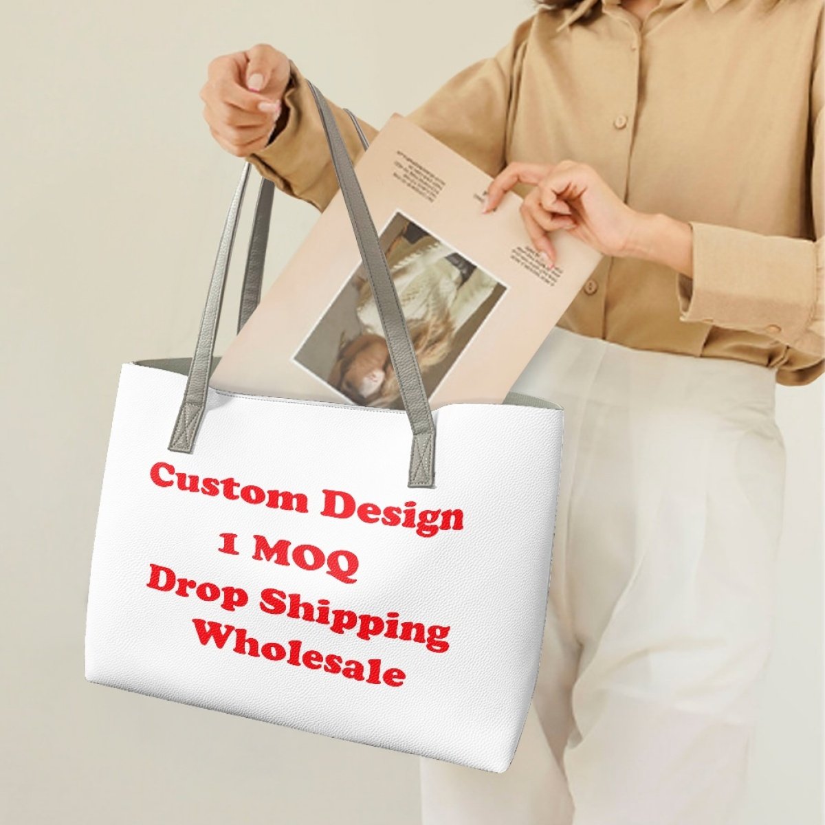Wholesale Womens Shopping Bag Print On Demand Custom Reusable Shopping Bags With Logos Fashion Luxury Large Capacity Tote Bag