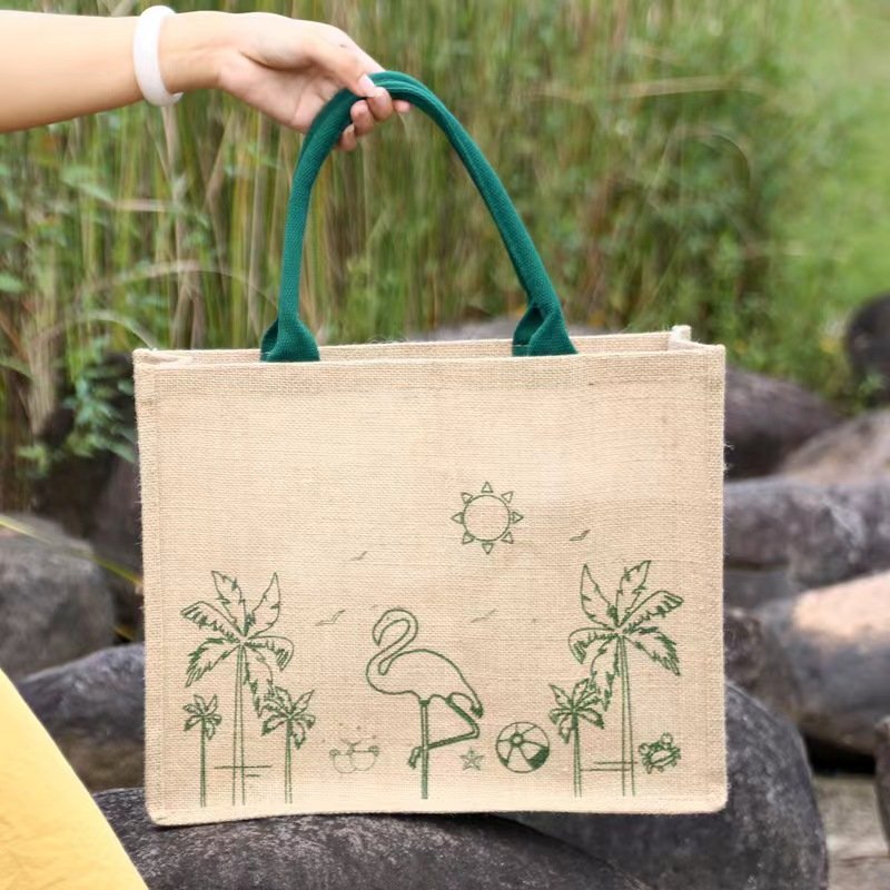 Thick and thin jute tote bag wholesale gift storage bag linen bag with printed logo