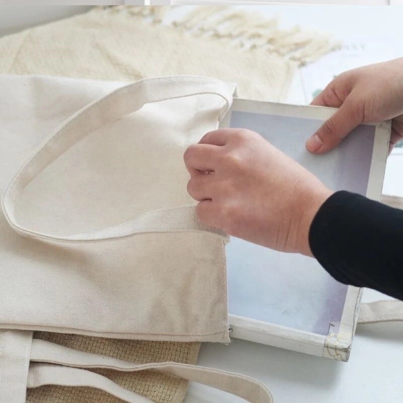 Eco Friendly Creamy Beige Black Blank Reusable Cotton Shopping Bag Canvas Plain Tote Bags with Logo for Women Grocery