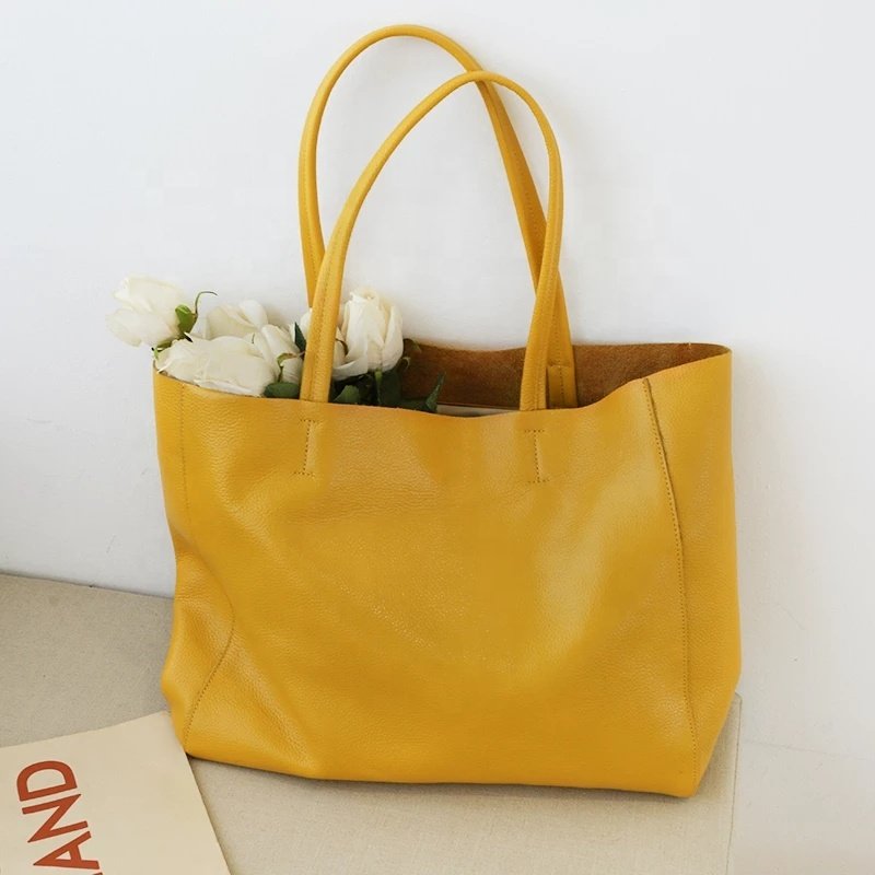 Handmade Custom Women Luxury Genuine Real Leather Tote Shopping Bag Full Grain Cowhide Handbag for Lady Designer Shoulder Bulk