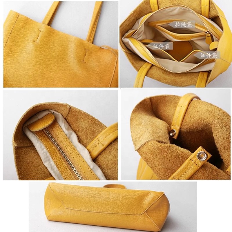 Handmade Custom Women Luxury Genuine Real Leather Tote Shopping Bag Full Grain Cowhide Handbag for Lady Designer Shoulder Bulk