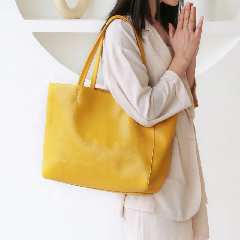 Handmade Custom Women Luxury Genuine Real Leather Tote Shopping Bag Full Grain Cowhide Handbag for Lady Designer Shoulder Bulk