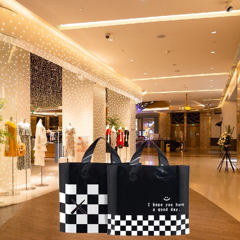 Bottom Gusset BagReusable Friendly Mall Shopping Bag Plastic Garments Packaging Loop Handle Custom Logo HDPE Printing