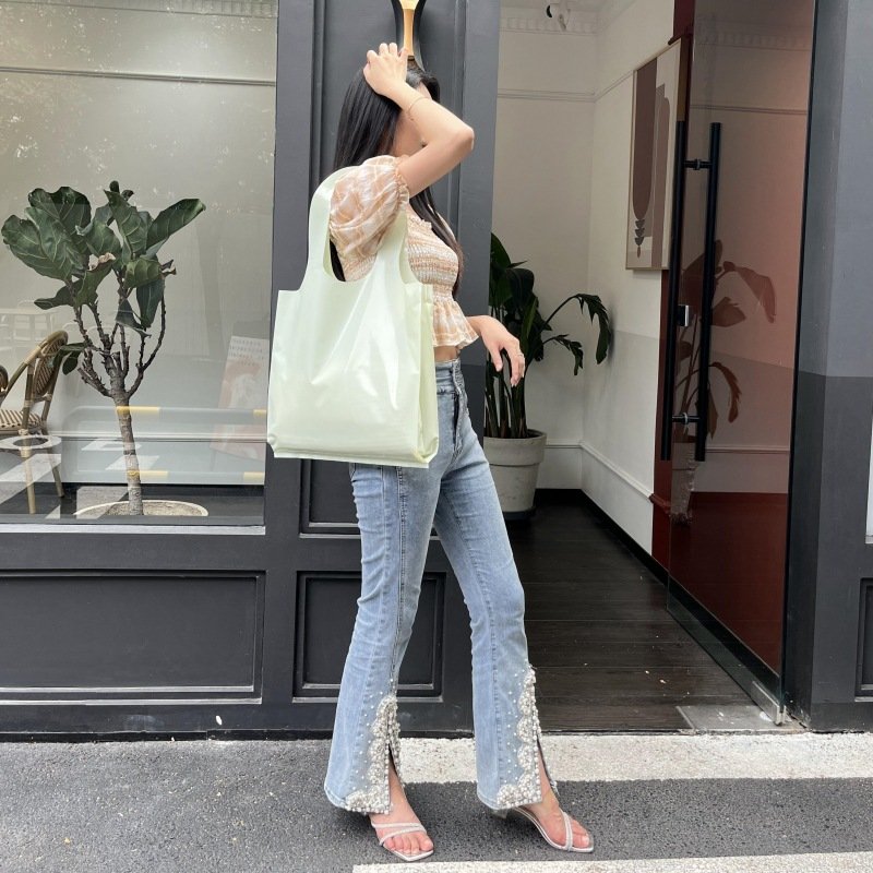 Shopping Bag Custom Logo Printed Promotional Handle Custom Plastic Grocery Bags Square Bottom Bag Customized HDPE Recyclable