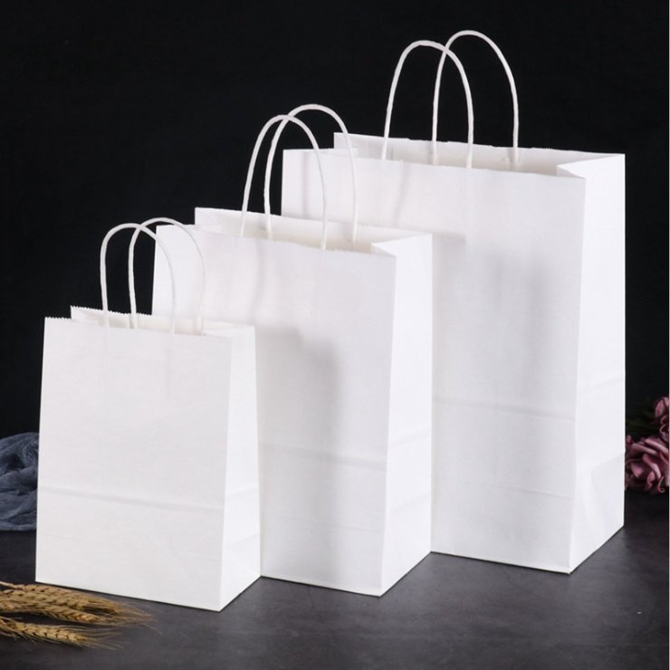 Hot Sale Luxury Eco-Friendly White Black Kraft Paper Gift Shopping Bag with Handles for Logo Printing and Packaging Use