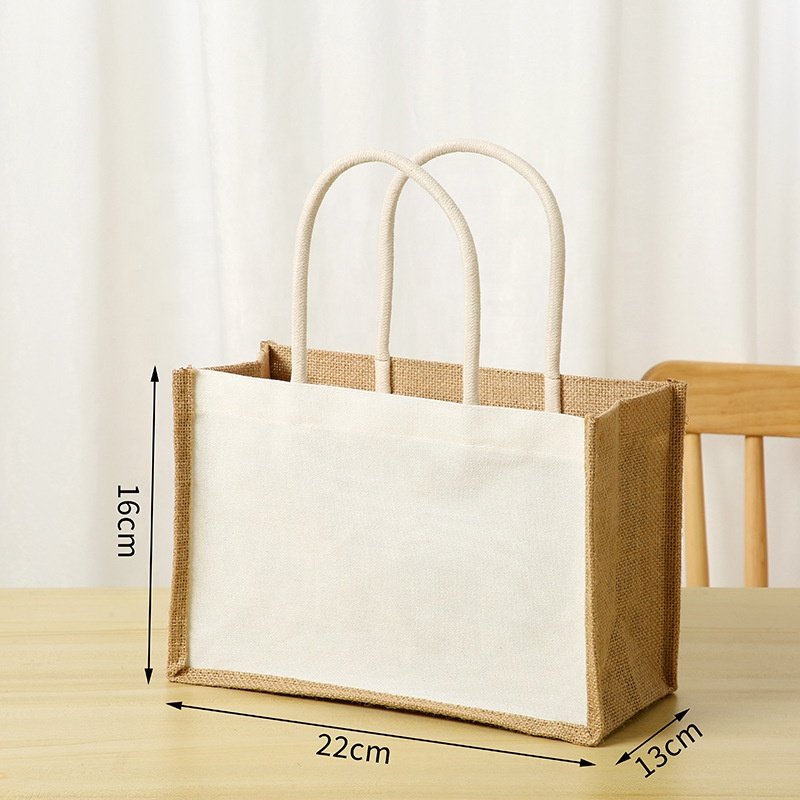 Custom Logo Printed Eco-Friendly Jute Bag Custom Coated Linen Shopping Bag Handbag Beach Bag