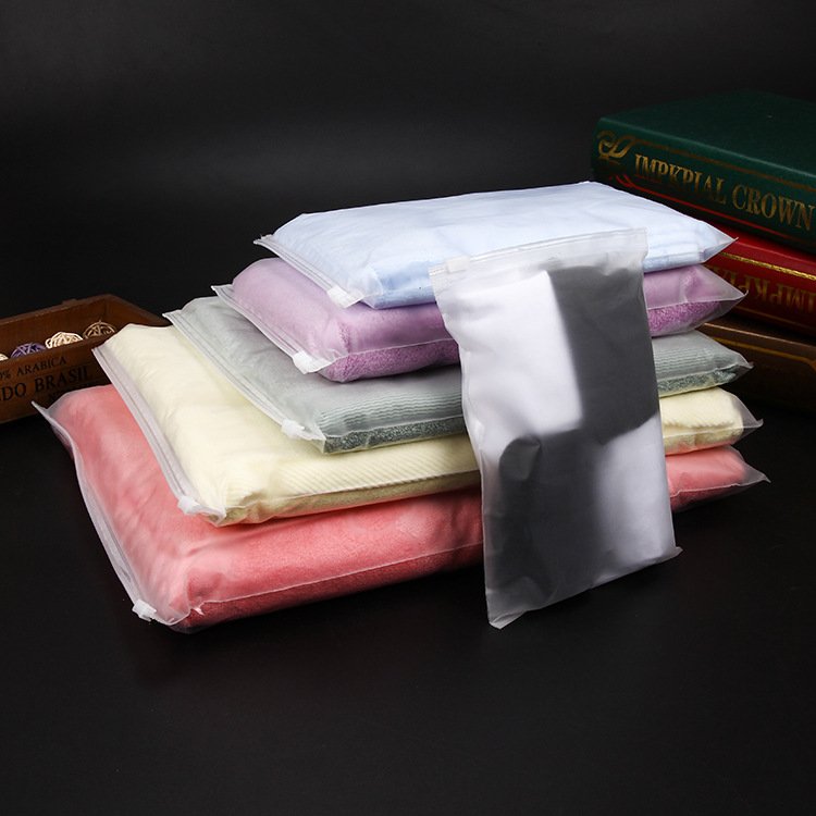 custom eco friendly sack transparent plastic clear promotional clothing packaging mylar frosted ziplock shopping bag