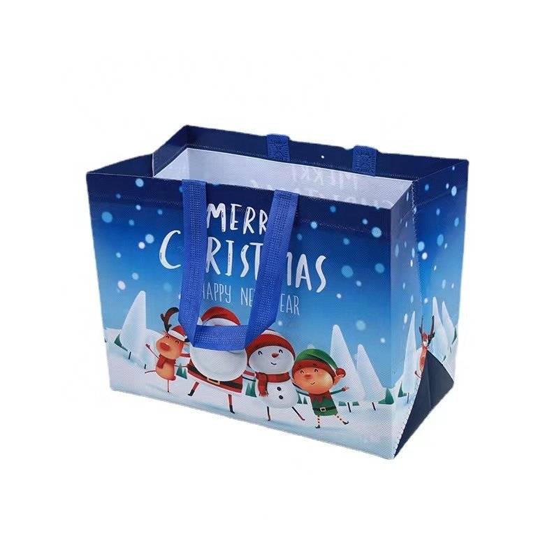 Custom Christmas Non-Woven Bags Large Tote Bags Xmas Reusable Waterproof Gift Non Woven Grocery Shopping Bag With Handle