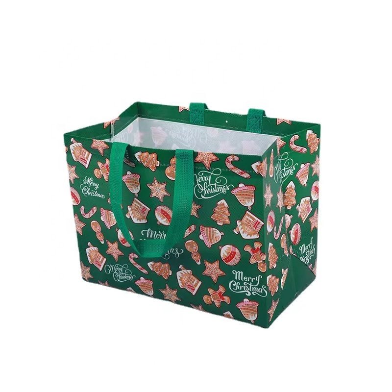 Custom Christmas Non-Woven Bags Large Tote Bags Xmas Reusable Waterproof Gift Non Woven Grocery Shopping Bag With Handle