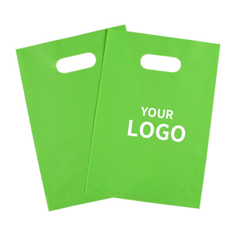 PE bags Customized die cut plastic pe thickness with logo print white carrier gift retail plastic shopping bags
