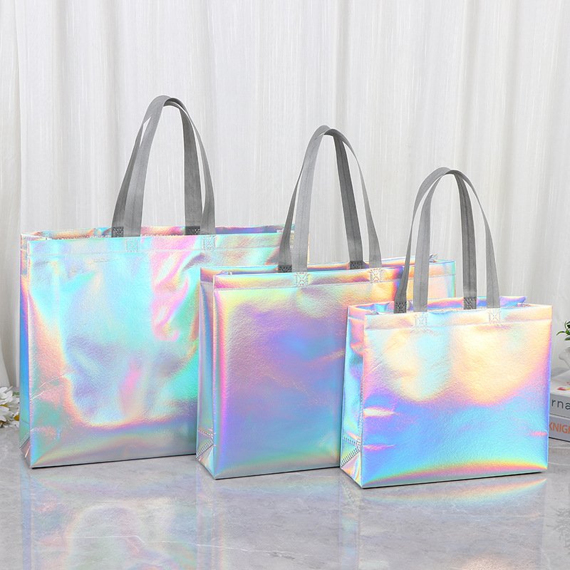 Wholesale Custom Printed Recycle Reusable Holographic Silver PP Laminated Non Woven Tote Shopping Bag