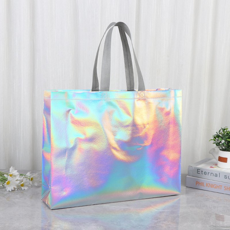 Wholesale Custom Printed Recycle Reusable Holographic Silver PP Laminated Non Woven Tote Shopping Bag