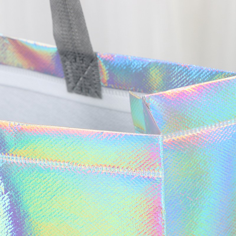 Wholesale Custom Printed Recycle Reusable Holographic Silver PP Laminated Non Woven Tote Shopping Bag