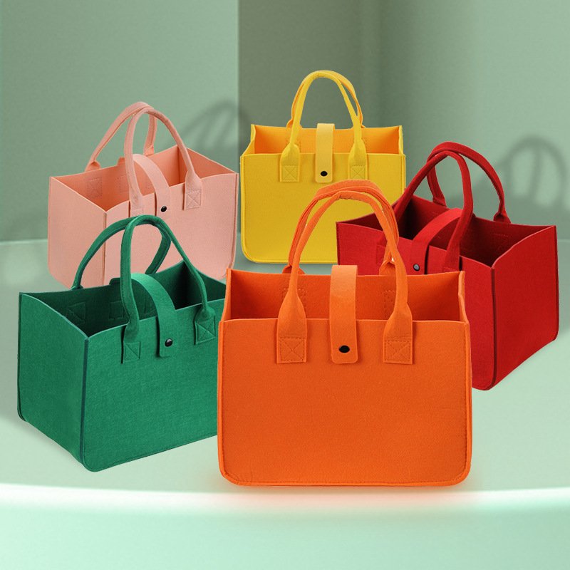 Hot Sell Basket Felt Gift Grocery Tote Shopping Bag Custom Logo Reusable Felt Tote Bag