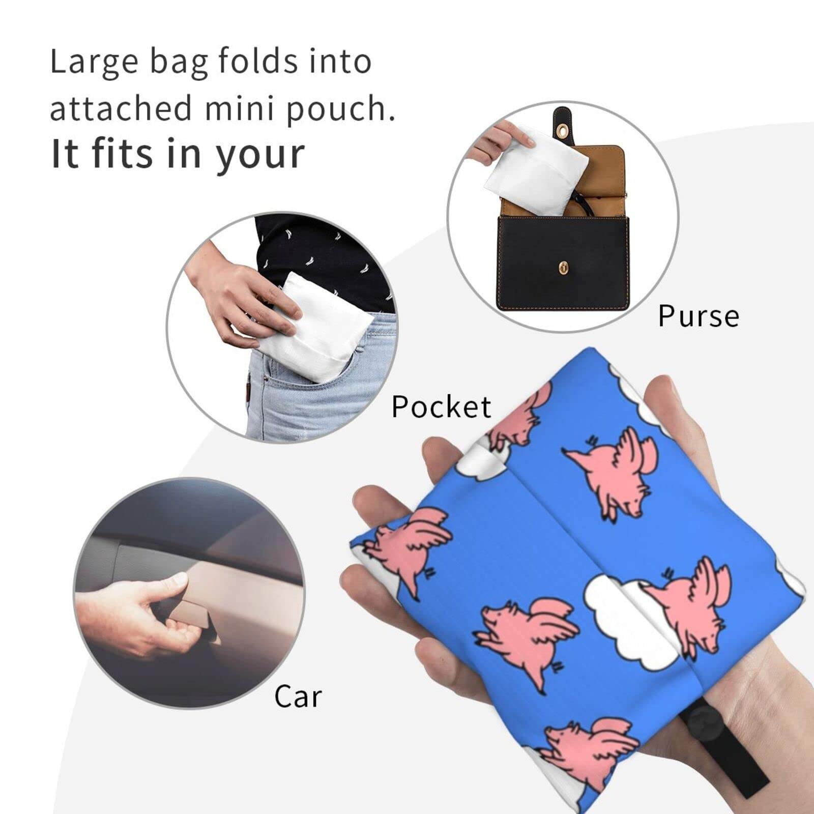 Reusable Grocery Shopping Bags Foldable Shopping Bags Grocery Tote with Attached Pouch Machine Washable Eco Friendly