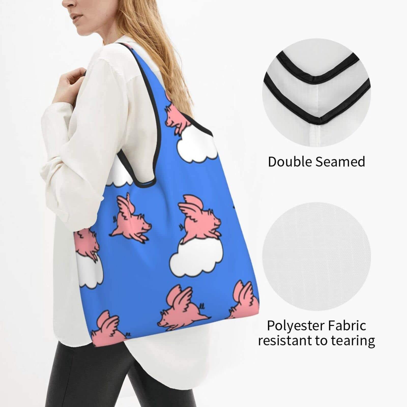 Reusable Grocery Shopping Bags Foldable Shopping Bags Grocery Tote with Attached Pouch Machine Washable Eco Friendly