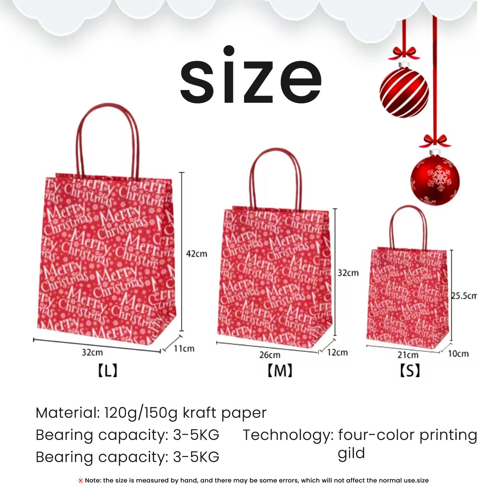 Red Christmas Kraft Paper Gift Sack For Party Festival Candy Merry Christmas Present Bags Supermarket Shopping Packaging Bags