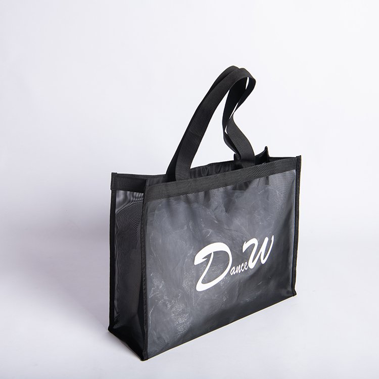 Custom Logo Black Mesh Tote Bag Multi Colors Polyester Shopping Bag for Swimming Use Beach Bag