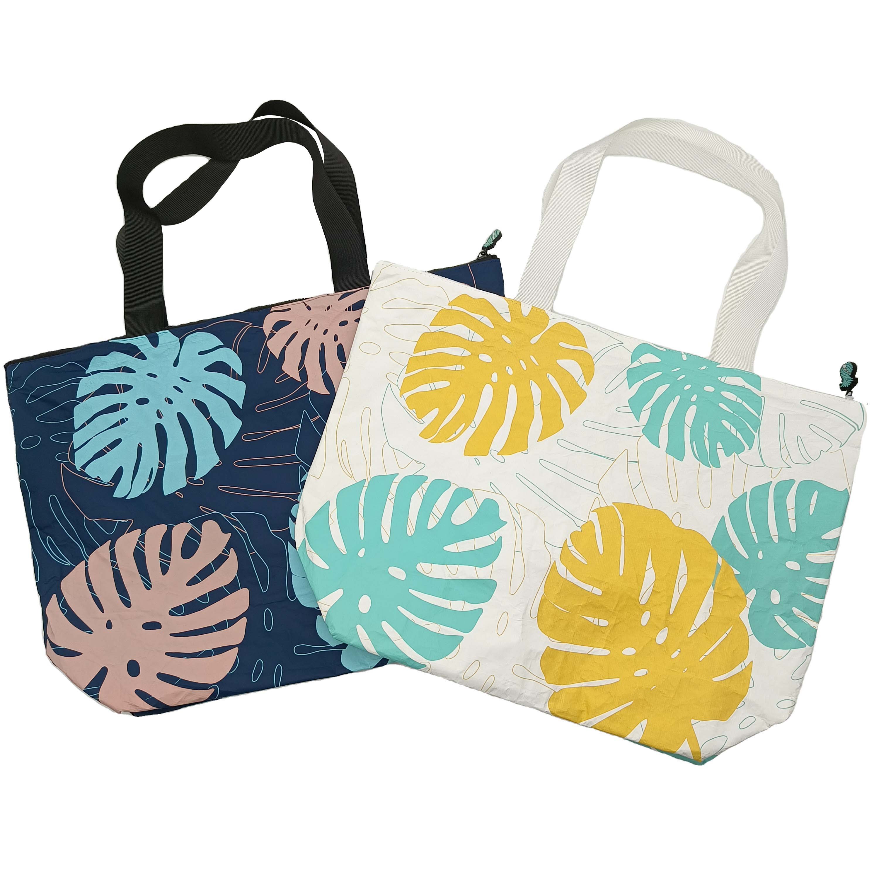 Beach Waterproof Tear Resistant Dupont Paper Shopper Zipper Shopping Coated Tyvek Tote Bag