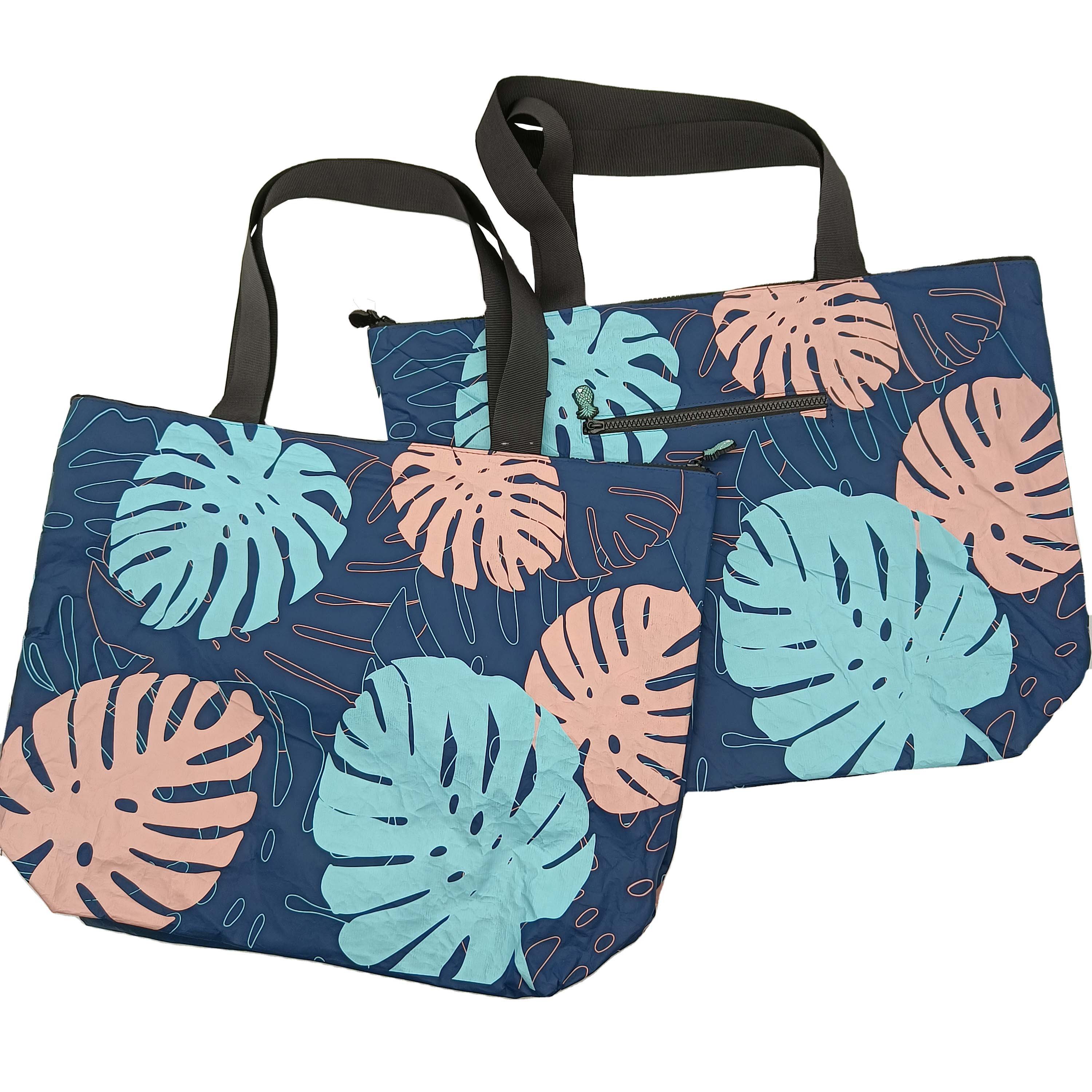 Beach Waterproof Tear Resistant Dupont Paper Shopper Zipper Shopping Coated Tyvek Tote Bag