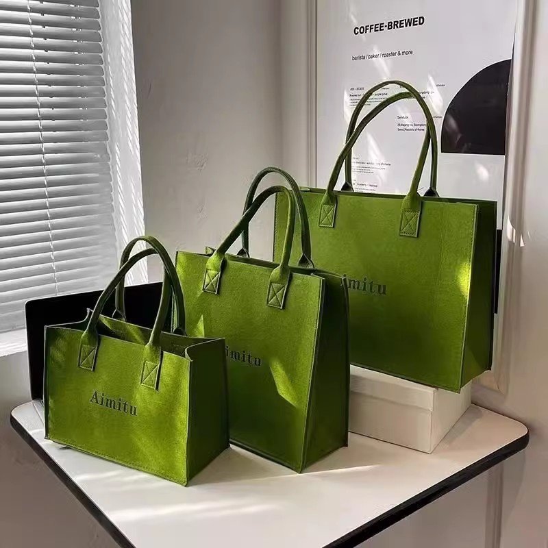 Wholesale Eco Friendly Custom Logo Large Capacity Colorful Felt Shopping Tote Bag With Logo DIY Personalized grocery bag