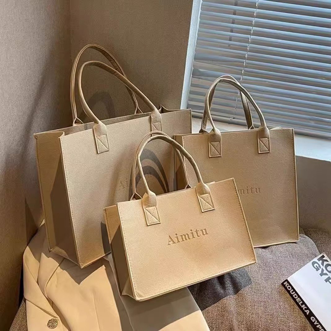 Wholesale Eco Friendly Custom Logo Large Capacity Colorful Felt Shopping Tote Bag With Logo DIY Personalized grocery bag