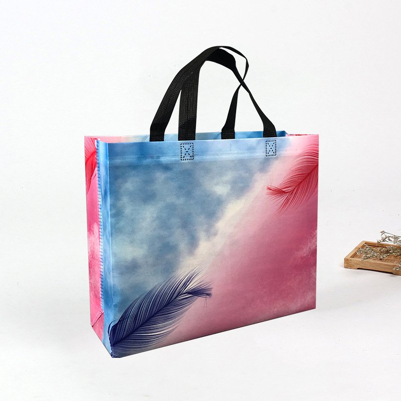 Wholesale low MOQ cheap reusable full print hot press shopping bag laminated non woven tote bags