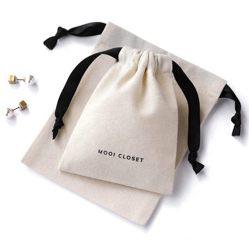 Customized Size Custom Super White Muslin Pouch Personalize Logo Custom Cotton Drawstring Bag