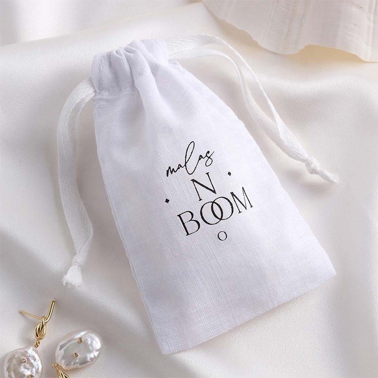Customized Size Custom Super White Muslin Pouch Personalize Logo Custom Cotton Drawstring Bag