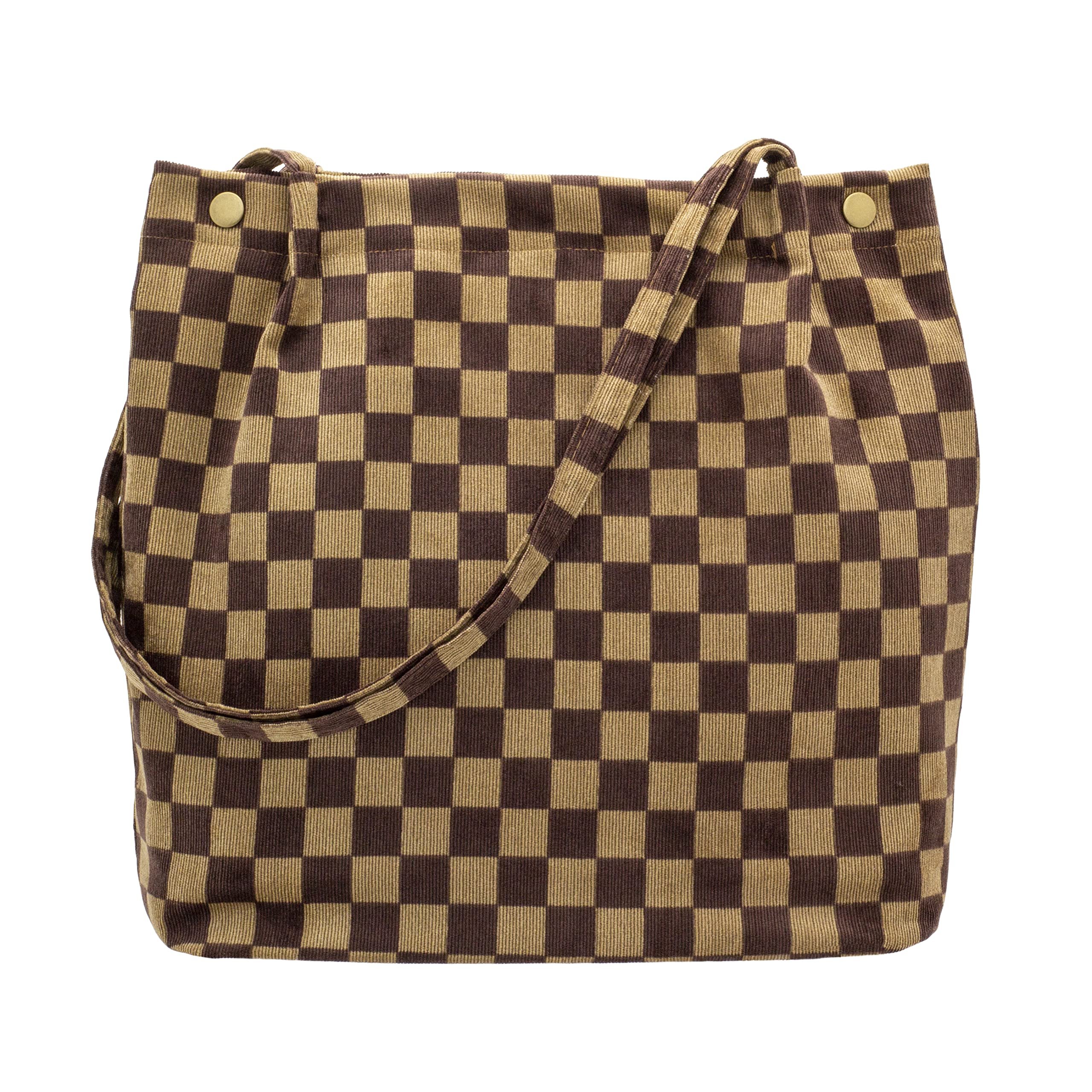 Corduroy Tote Shopping Bag with Canvas Lining Big Capacity Casual Tote bag with Customized Patterns and Pockets for Shopping