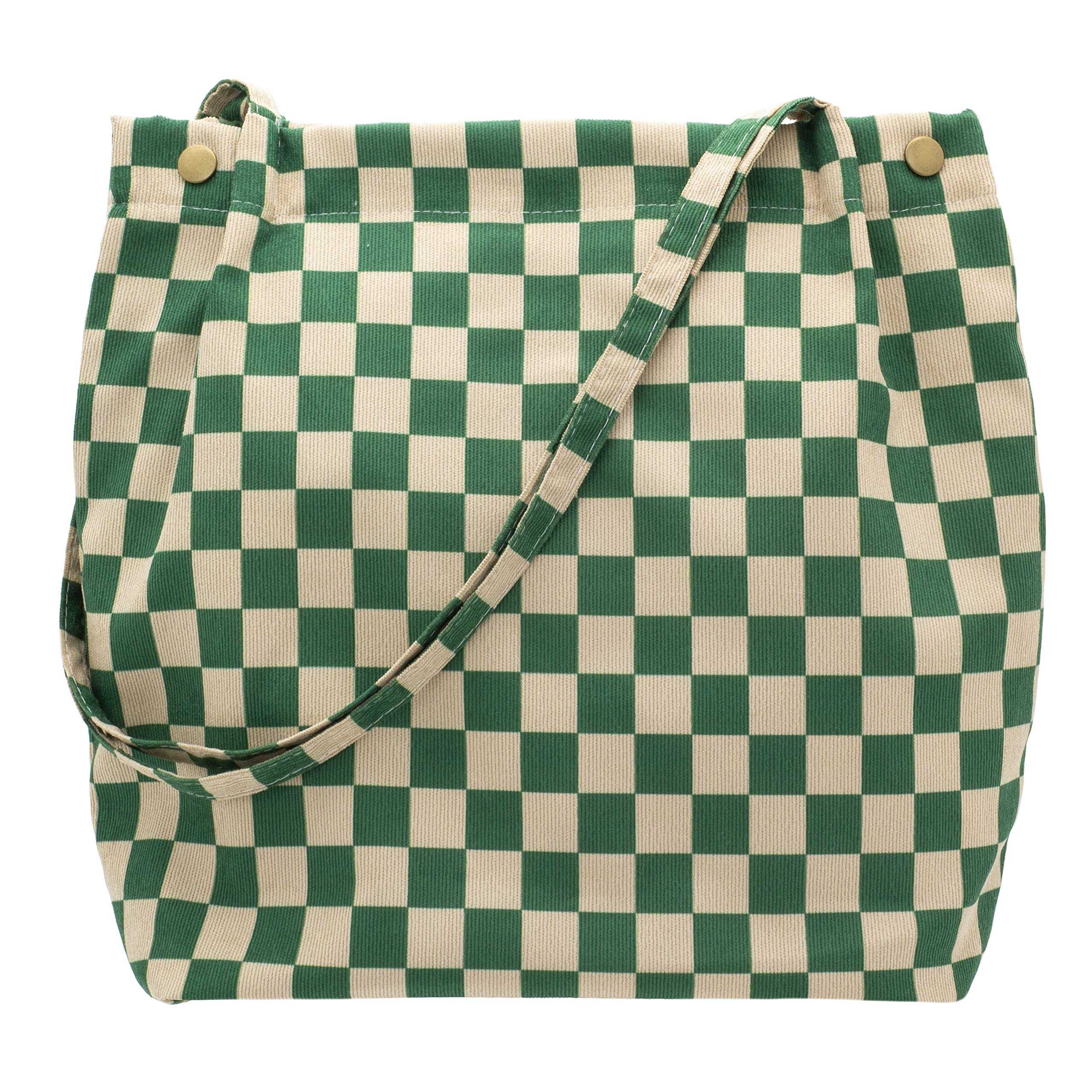 Corduroy Tote Shopping Bag with Canvas Lining Big Capacity Casual Tote bag with Customized Patterns and Pockets for Shopping