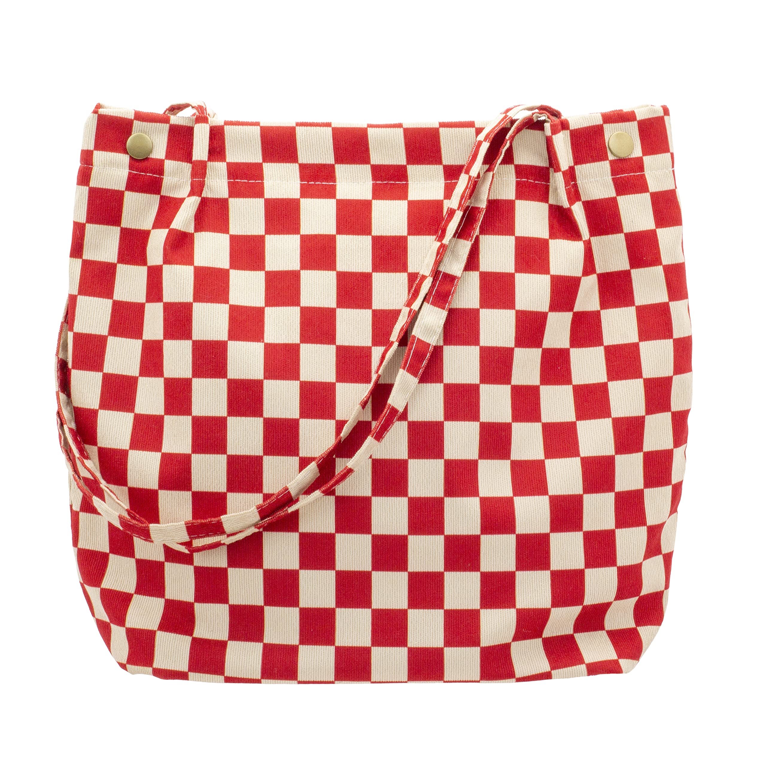 Corduroy Tote Shopping Bag with Canvas Lining Big Capacity Casual Tote bag with Customized Patterns and Pockets for Shopping