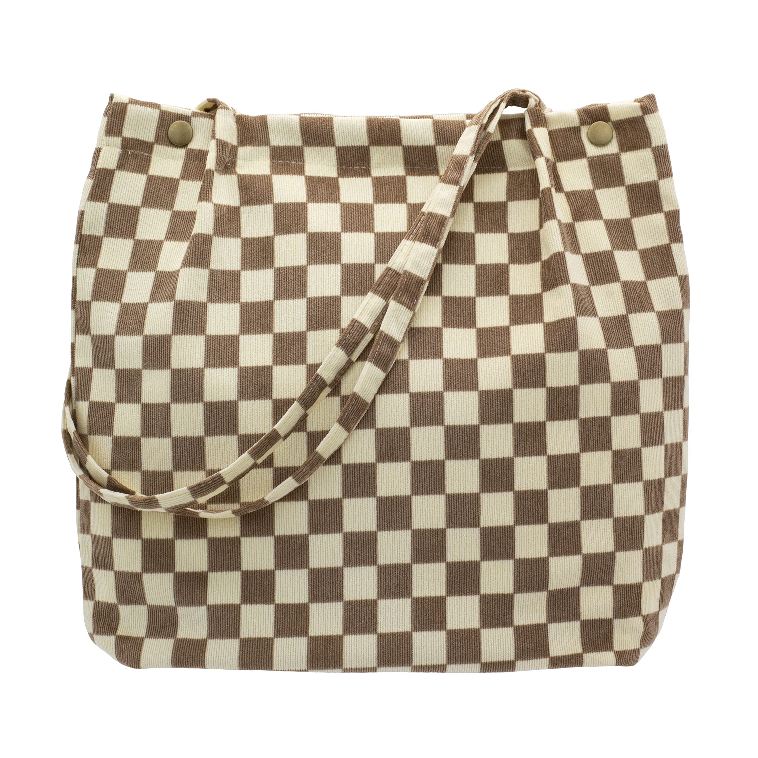 Corduroy Tote Shopping Bag with Canvas Lining Big Capacity Casual Tote bag with Customized Patterns and Pockets for Shopping