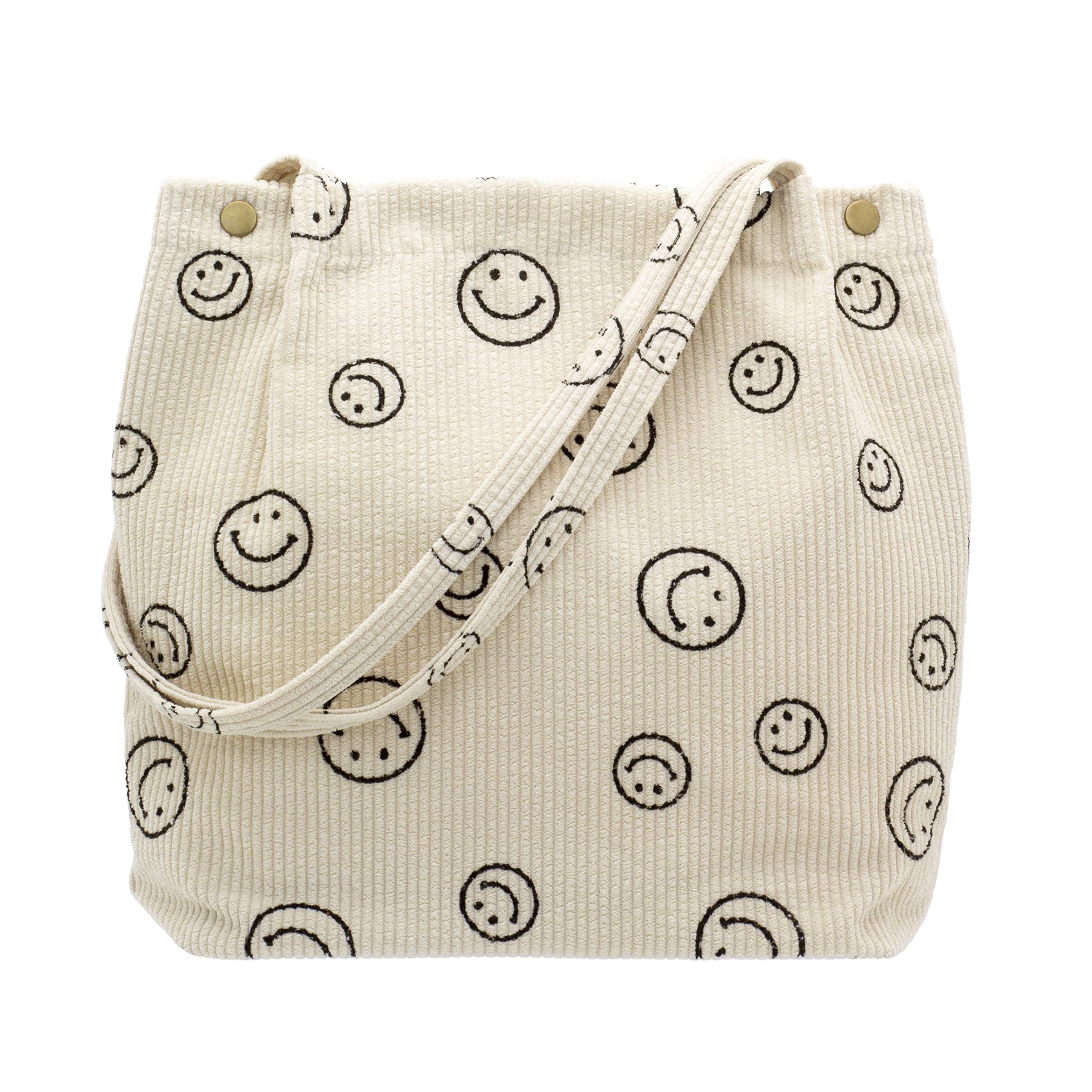 Corduroy Tote Shopping Bag with Canvas Lining Big Capacity Casual Tote bag with Customized Patterns and Pockets for Shopping