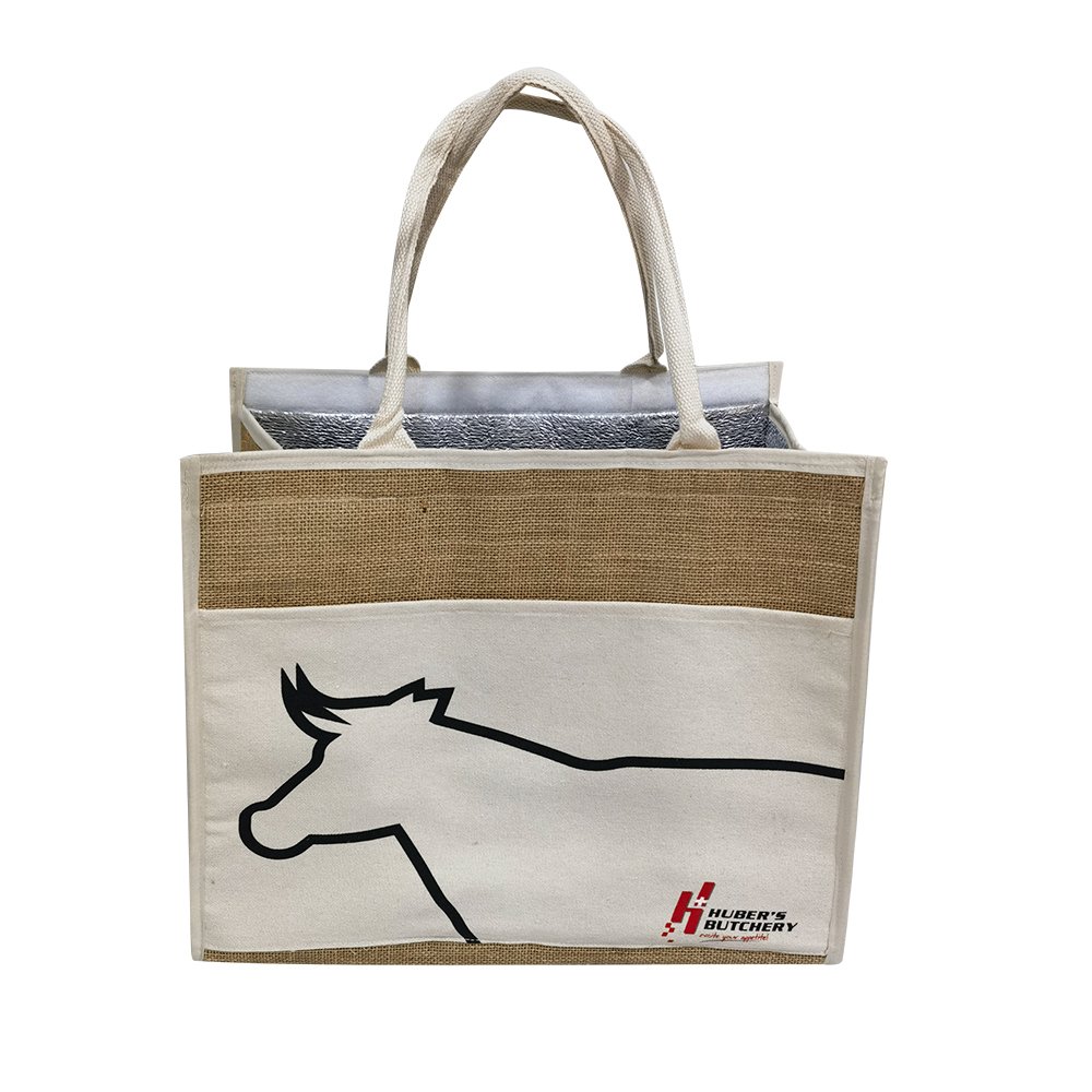 Custom Beach Trips Reusable Aluminum Foil Sealable Jute Tote Insulated Cooler Shopping Bags For Food