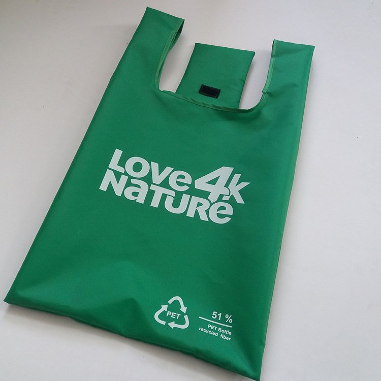 New Recycle RPET Polyester Foldable Shopping Bag Nylon Recycled PET Bottles Fabric T Shirt Fold In Small Bag