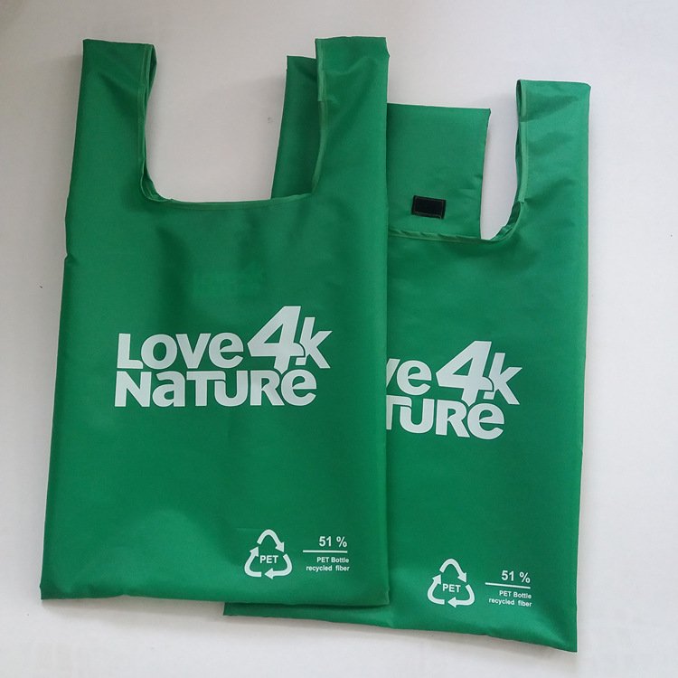 New Recycle RPET Polyester Foldable Shopping Bag Nylon Recycled PET Bottles Fabric T Shirt Fold In Small Bag
