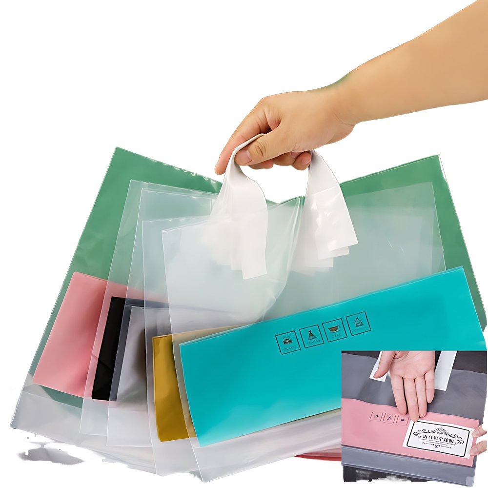 Customizable Reusable Eco-Friendly PE Plastic Tote Bag with Tote Handle Die Cut Packaging for Clothes Shopping Bag Logo Shops