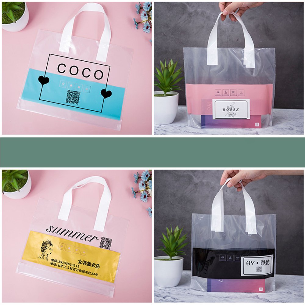 Customizable Reusable Eco-Friendly PE Plastic Tote Bag with Tote Handle Die Cut Packaging for Clothes Shopping Bag Logo Shops
