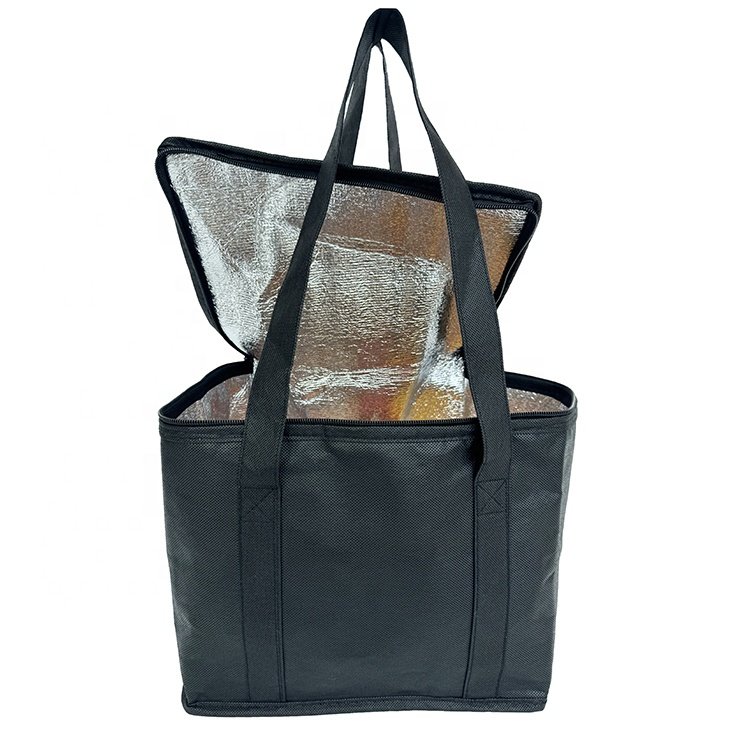 Custom Printed Black PP Nonwoven Tote Bag 6-Pack Cooler Shopping Bag with Letter Pattern Reusable Handled Bags with Custom Logo