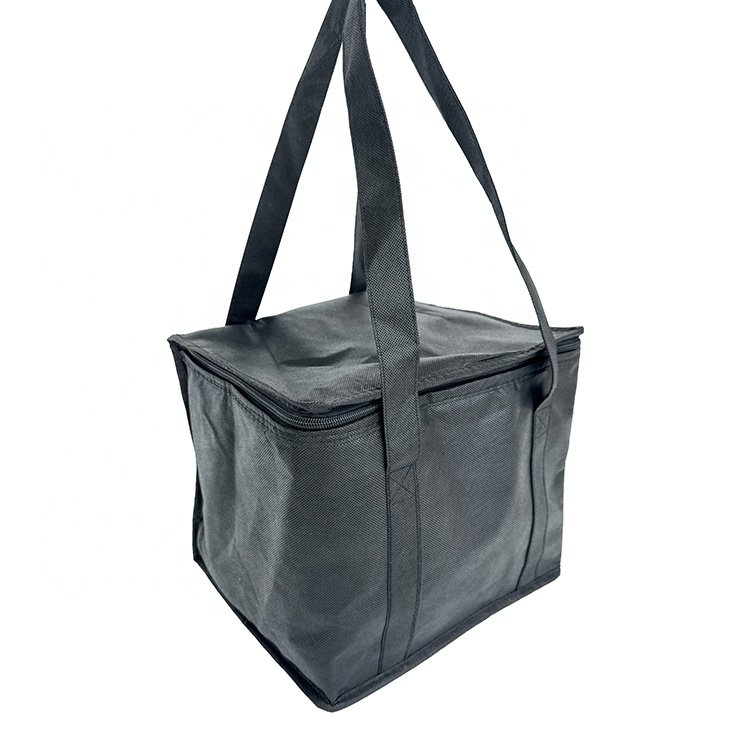 Custom Printed Black PP Nonwoven Tote Bag 6-Pack Cooler Shopping Bag with Letter Pattern Reusable Handled Bags with Custom Logo