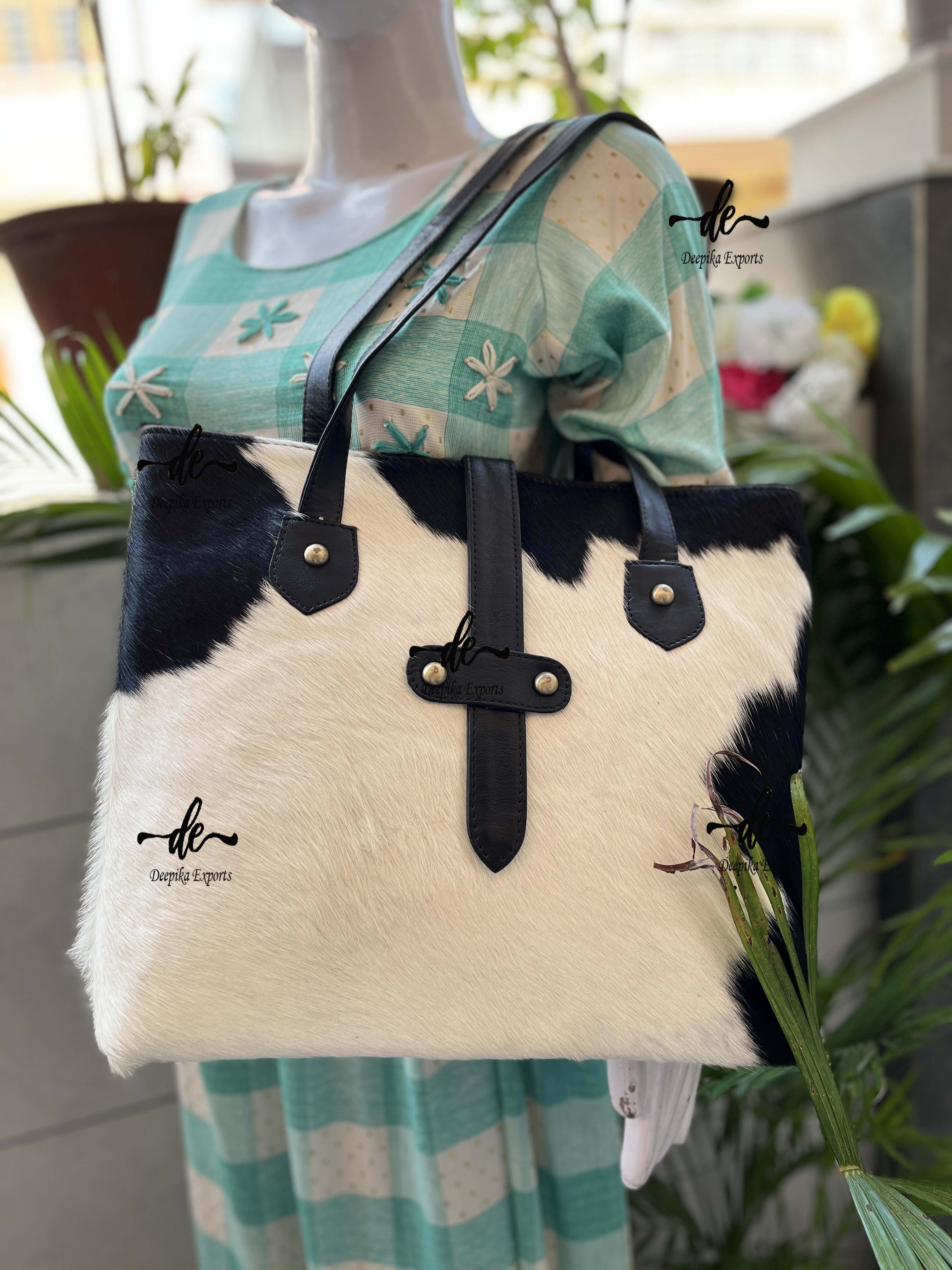 Best Seller Cowhide Fur Leather Big Size Tote Bag Stylish Shoulder Bag Hair On Hide Handbag Stylish Shopping Bag For Women's Use