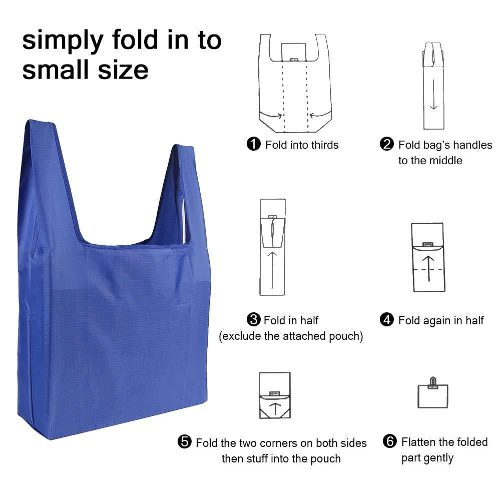 Reusable Grocery Shopping Bags Foldable Shopping Bags Grocery Tote with Attached Pouch Machine Washable Eco Friendly