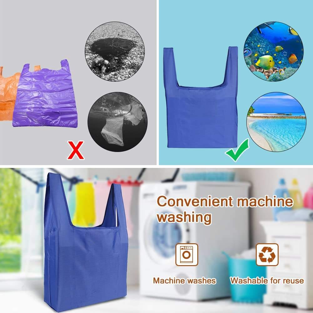 Reusable Grocery Shopping Bags Foldable Shopping Bags Grocery Tote with Attached Pouch Machine Washable Eco Friendly