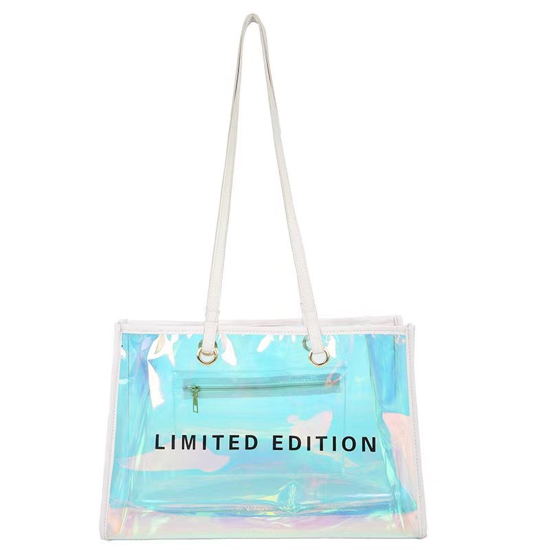 Custom Transparent PVC Clear Tote Bag Large Capacity Clothing Shopping Bags Handbag Travel Purse Colorful Reusable Event Bags