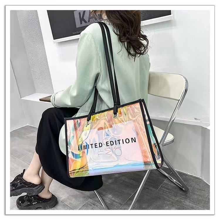 Custom Transparent PVC Clear Tote Bag Large Capacity Clothing Shopping Bags Handbag Travel Purse Colorful Reusable Event Bags