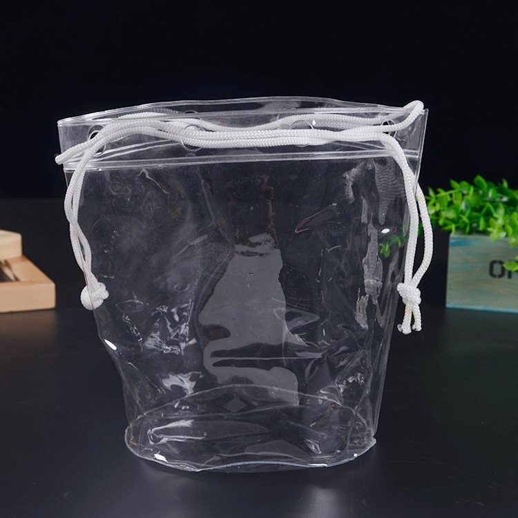 Customized Clear Waterproof Travel Barrel Shape Portable Drawstring Bag