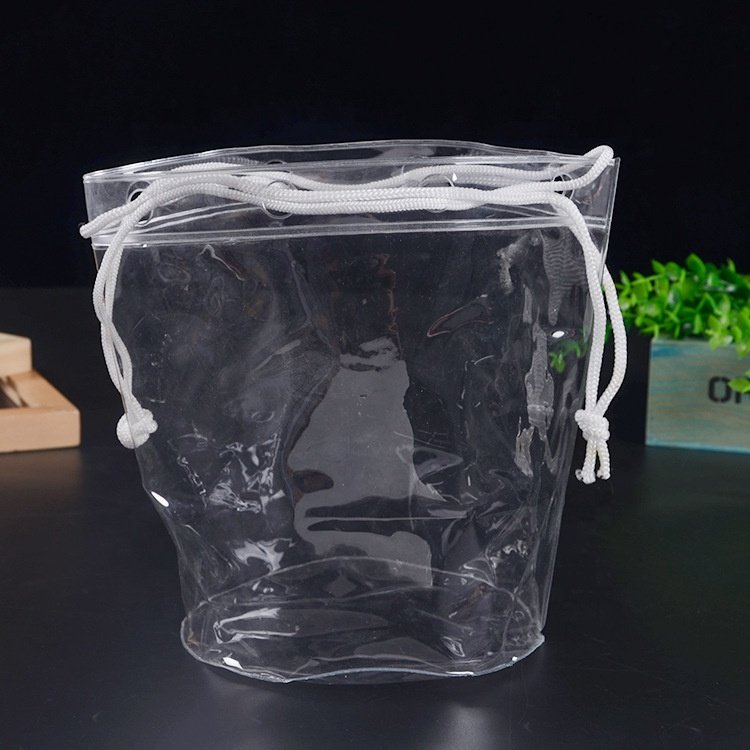 Customized Clear Waterproof Travel Barrel Shape Portable Drawstring Bag